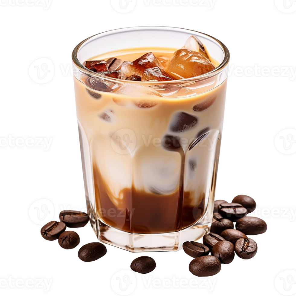 AI generated ice coffee. cocktail with cold coffee, milk and ice. isolated png