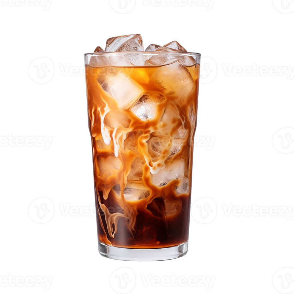 AI generated ice coffee. cocktail with cold coffee, milk and ice. isolated png