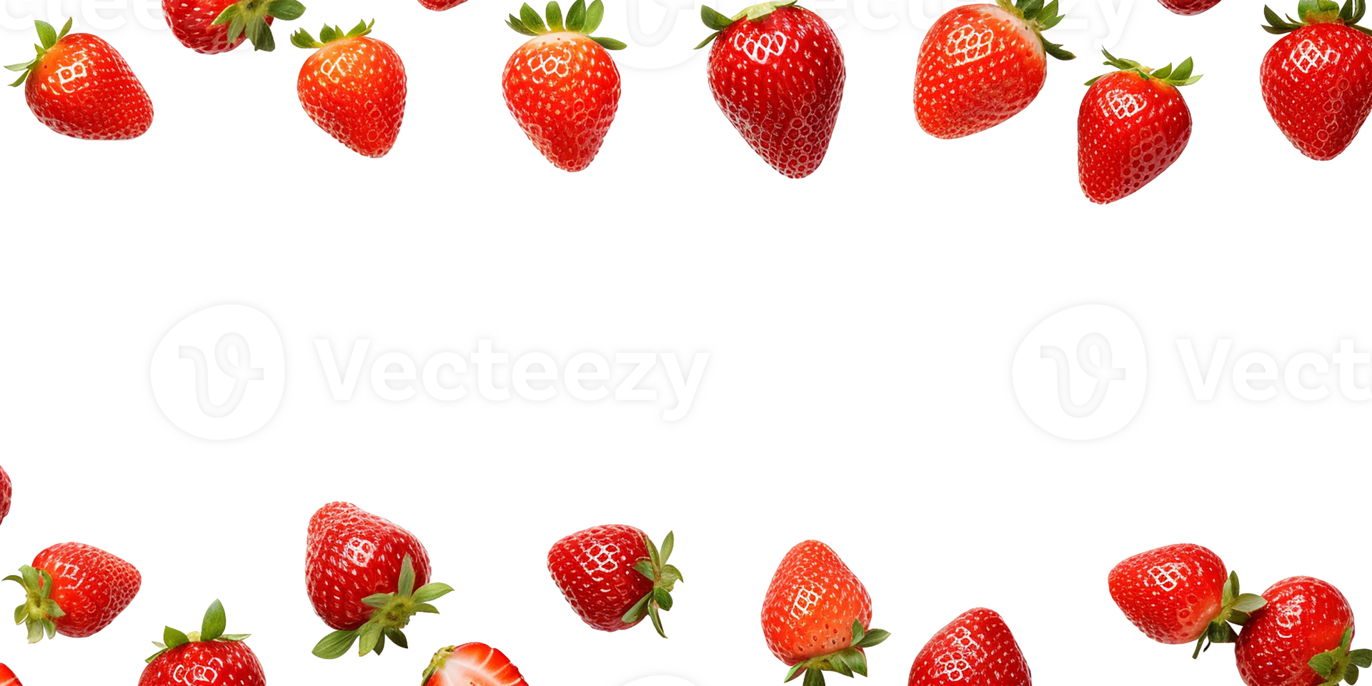 AI generated flat lay, red strawberries on a transparent background. view from above png