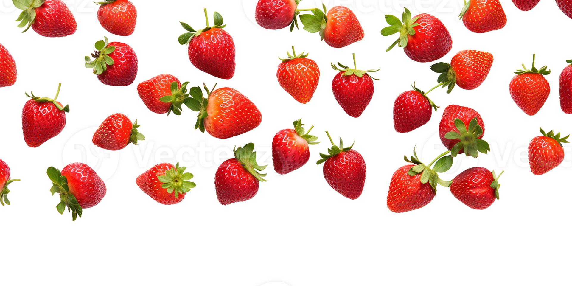 AI generated flat lay, red strawberries on a transparent background. view from above png