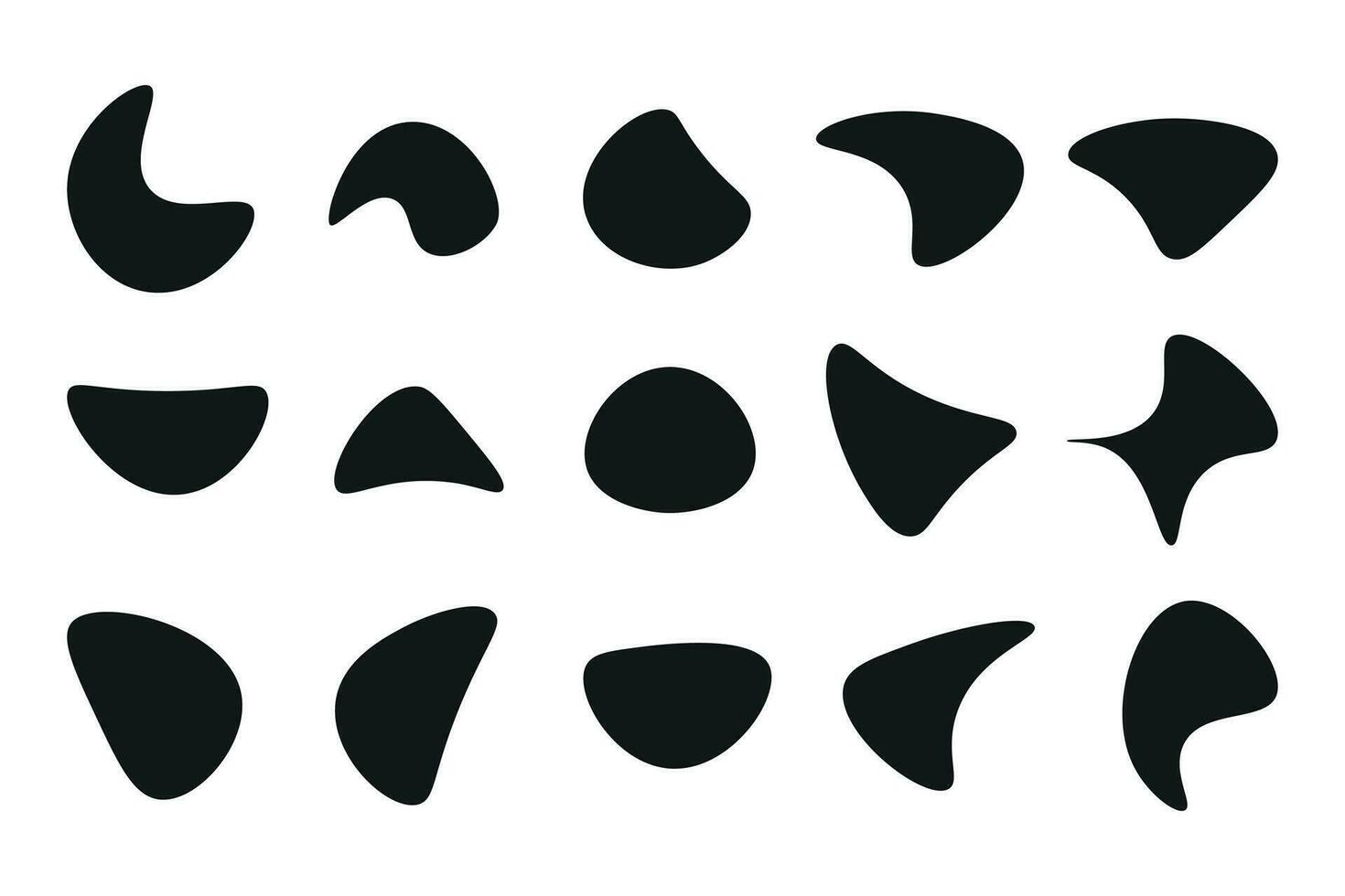 Random blob shapes. Organic blobs set. Rounded abstract organic shape collection. Random shapes of cube, pebble, inkblot, amoeba, drops and stone silhouettes. Blotch texture vector set