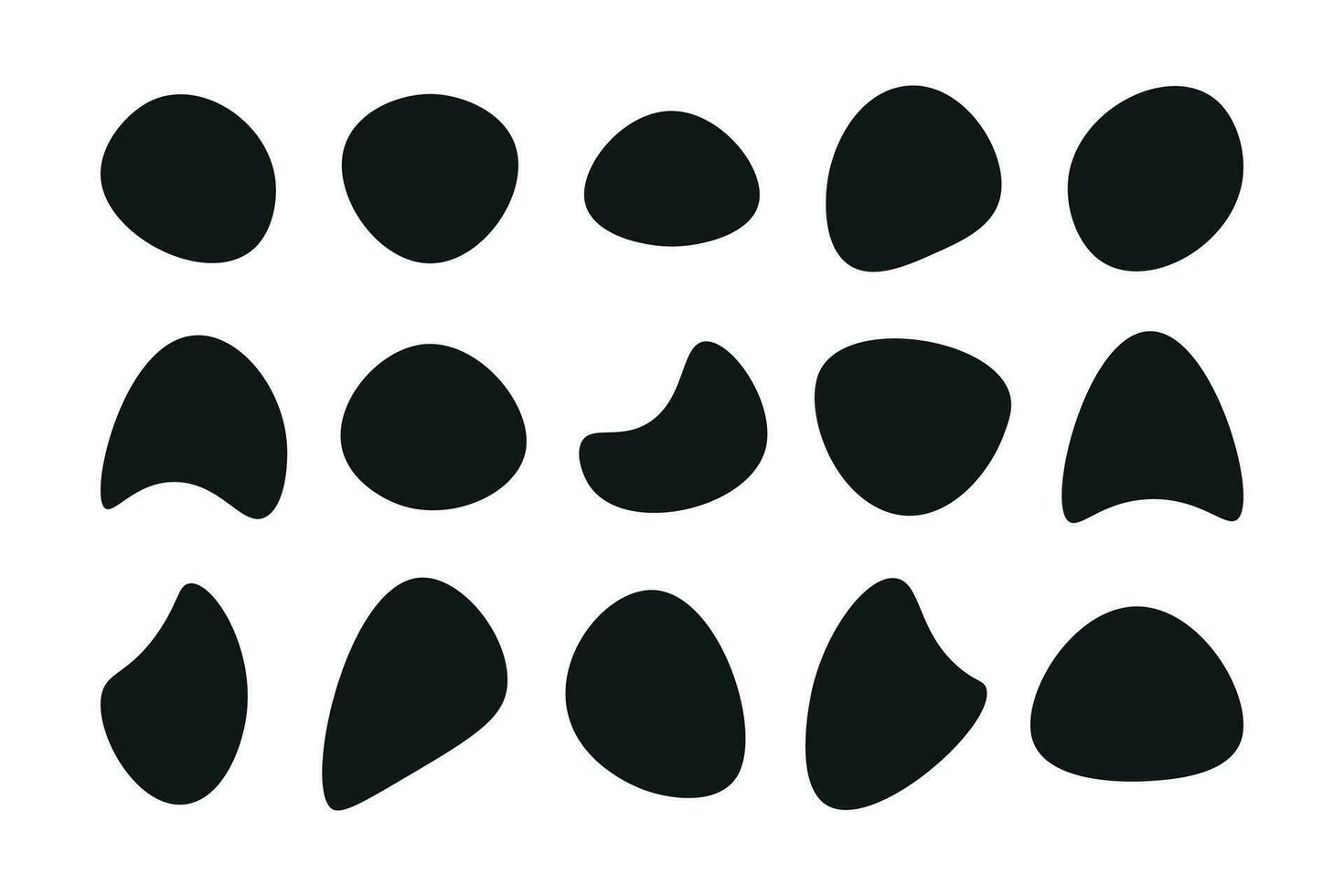 Random blob shapes. Organic blobs set. Rounded abstract organic shape collection. Random shapes of cube, pebble, inkblot, amoeba, drops and stone silhouettes. Blotch texture vector set