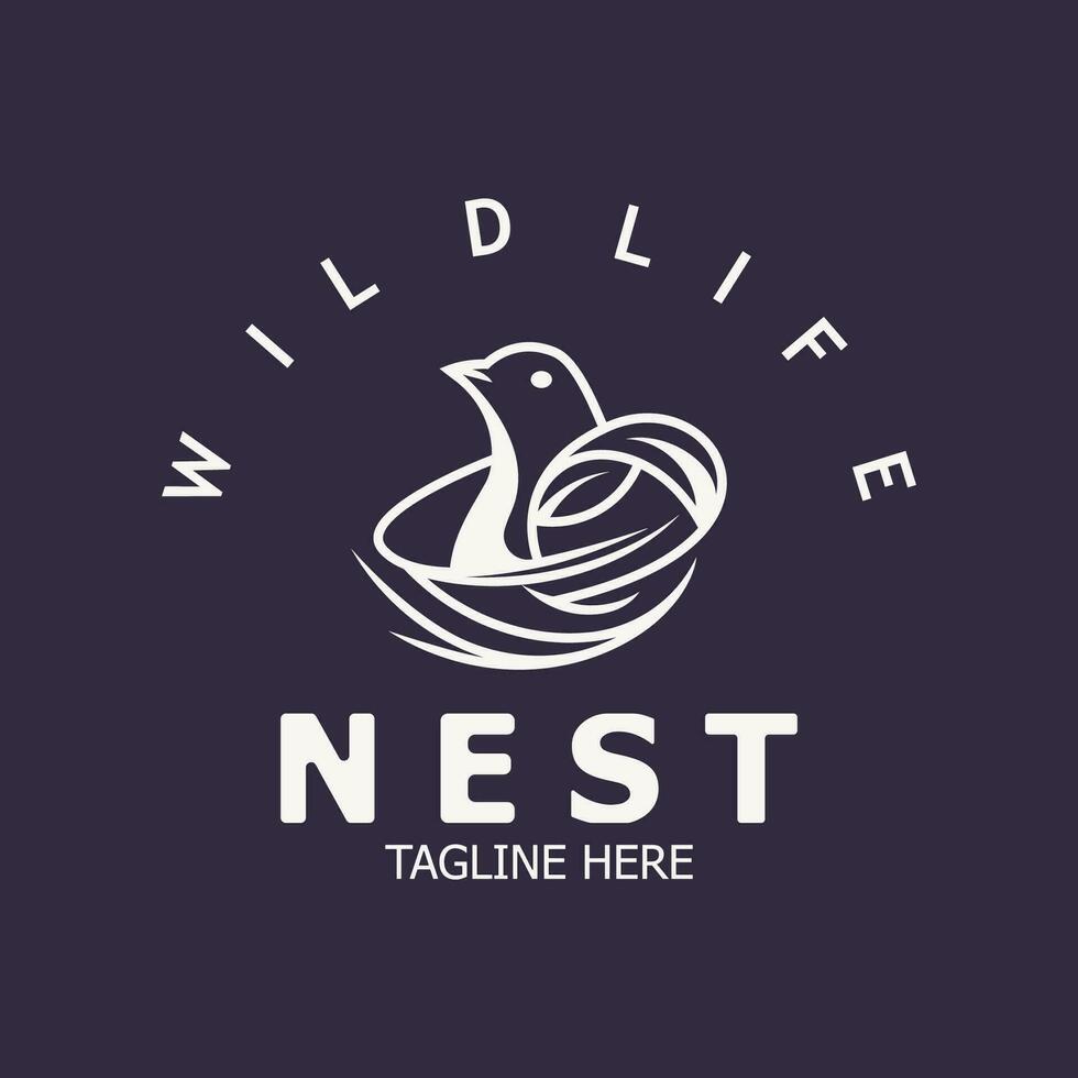 Bird nest logo natural root and leaf habitat bird house isolated template vector