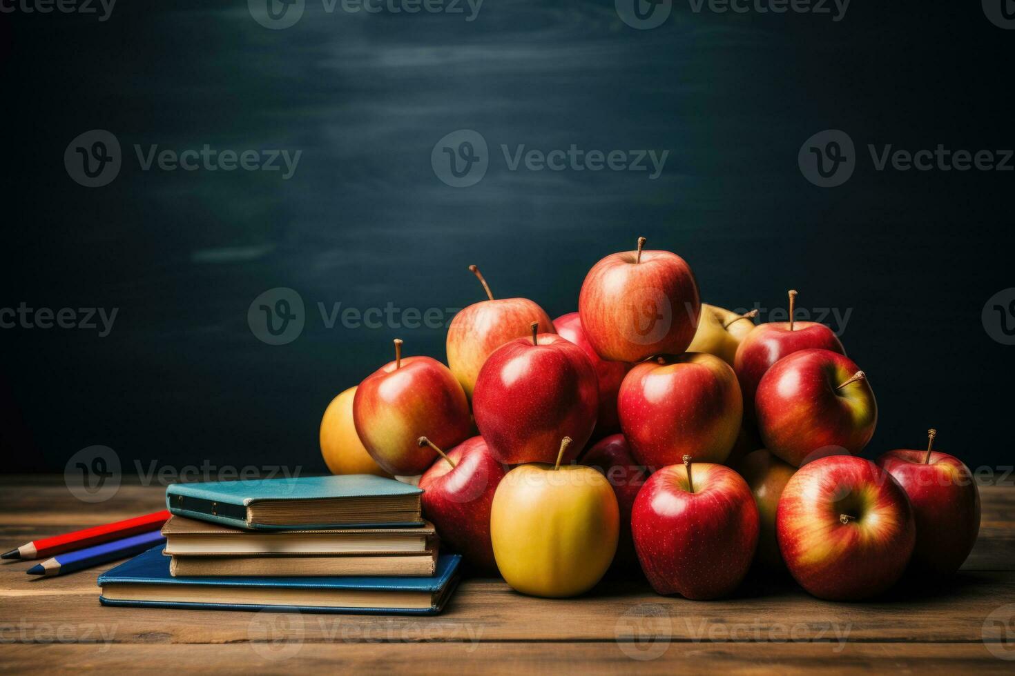 AI generated Happy Teacher Day Realistic Collage Image with Books Apples Pencils Generative AI photo