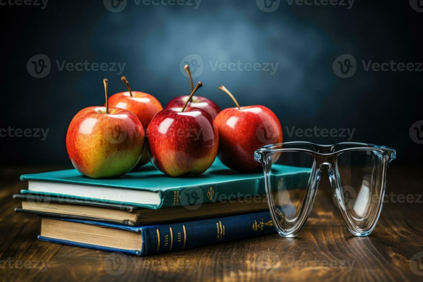 AI generated Happy Teacher Day Scene Realistic University Classroom with Books Pencils Apples Generative AI photo