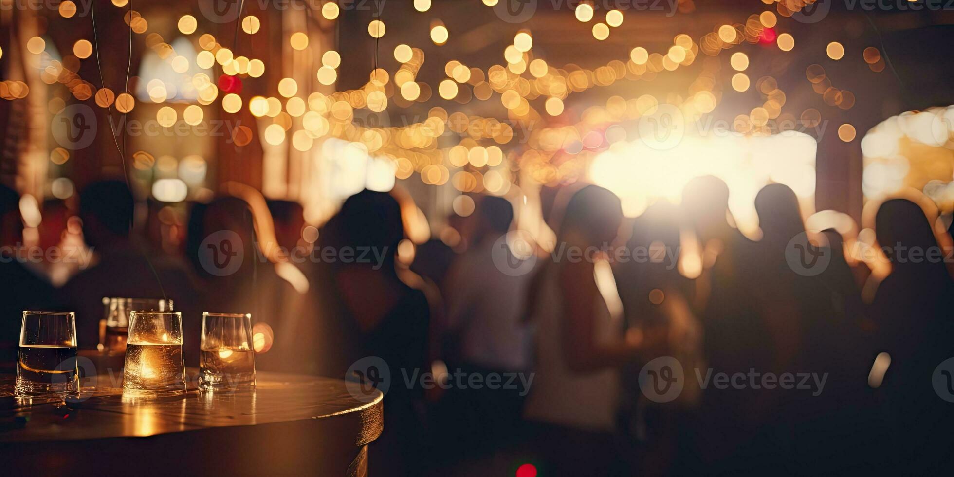 AI Generated blurred shining background people at party by Generative AI. photo