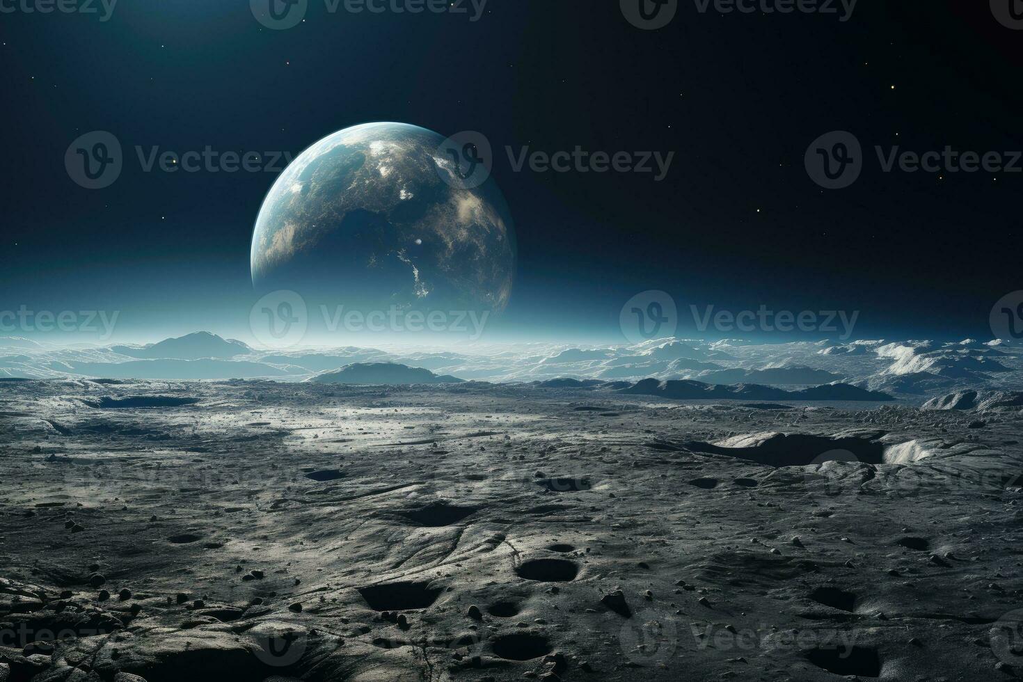 ai generado tierra como visto desde el superficie de el Luna. por generativo ai foto