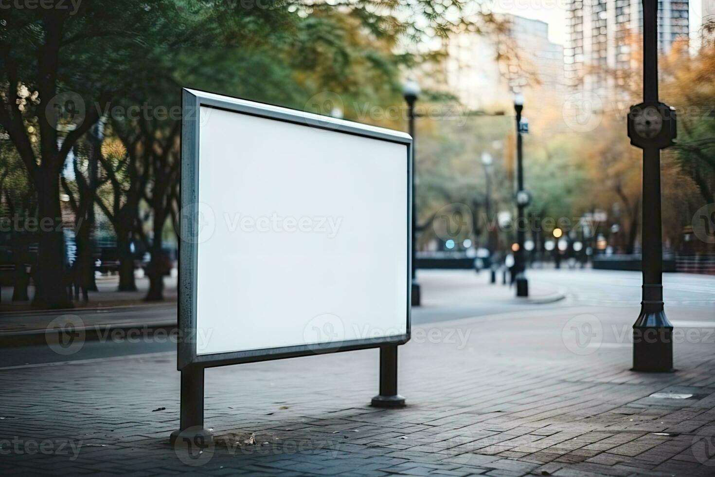 AI Generated Blank white billboard or display, advertising, blurred background.by Generative AI. photo