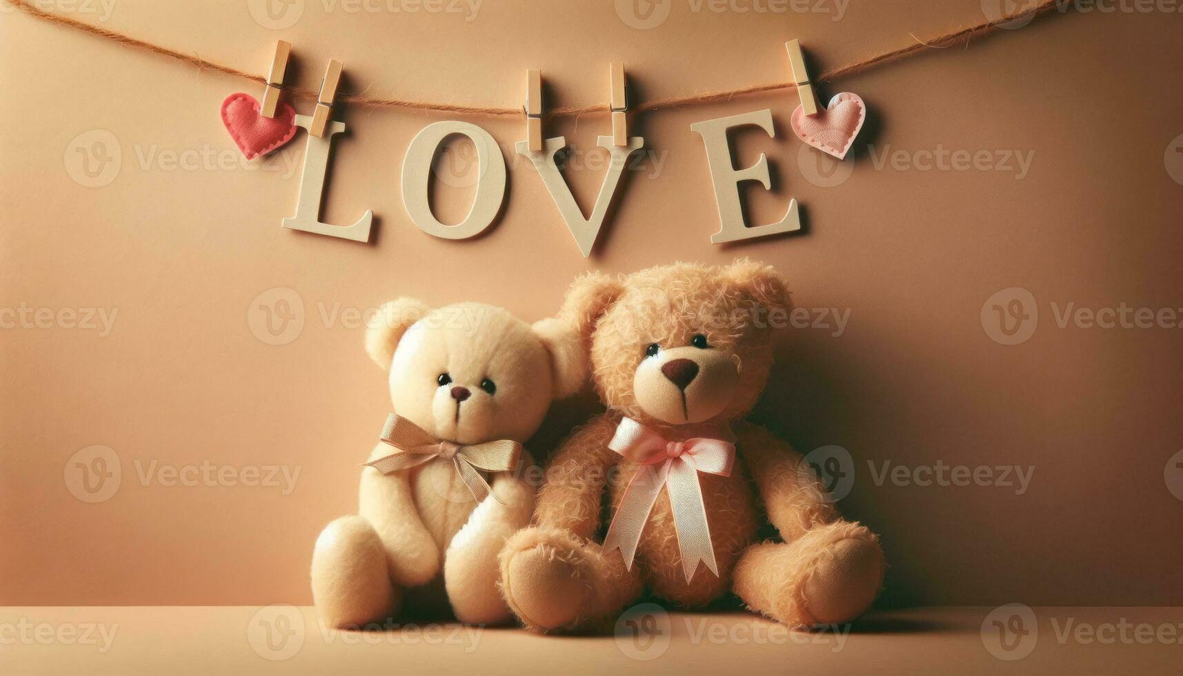 AI generated Teddy Bears in Love A Charming Valentine's Display photo