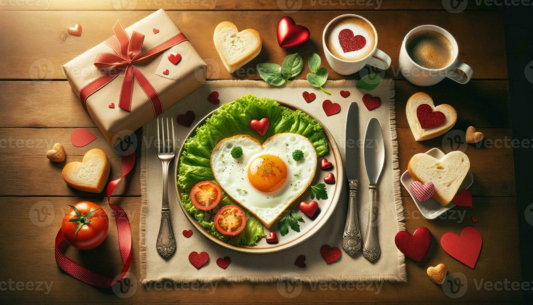 ai generado amor en un plato San Valentín día desayuno foto