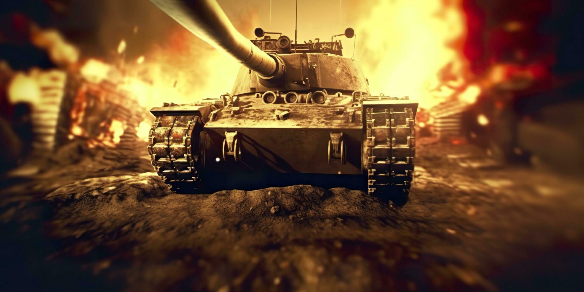 AI generated A Close Up Look at the Power and Destruction of a World War II Tank Firing Shell. AI Generative photo