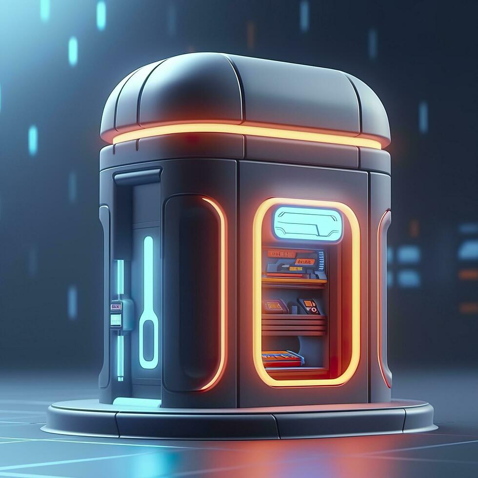 AI generated Futuristic Illustration of Cylindrical Car Battery, Electric Battery Station at a Gas Station. AI Generative photo