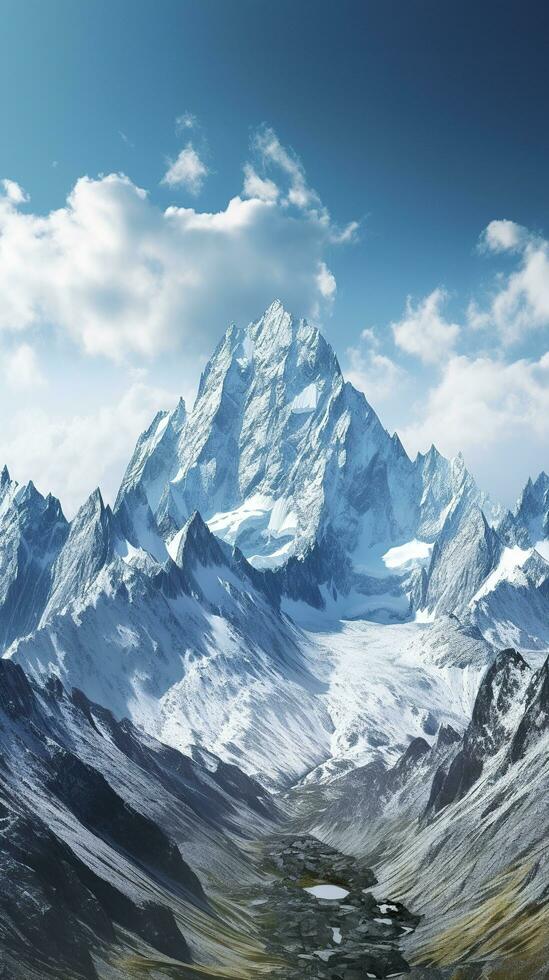 AI generated The beauty of a majestic and snow capped mountain range, with rugged peaks, AI Generative photo