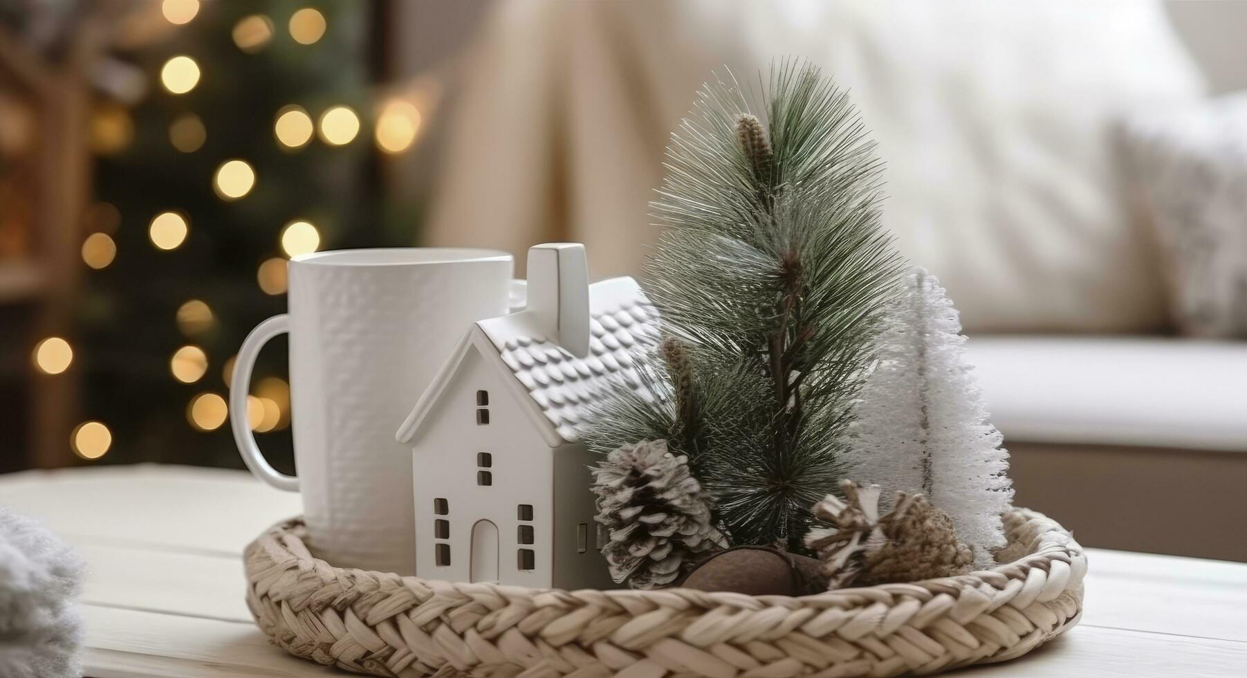 AI generated A cozy concept of festive home decoration for Christmas. AI Generated photo