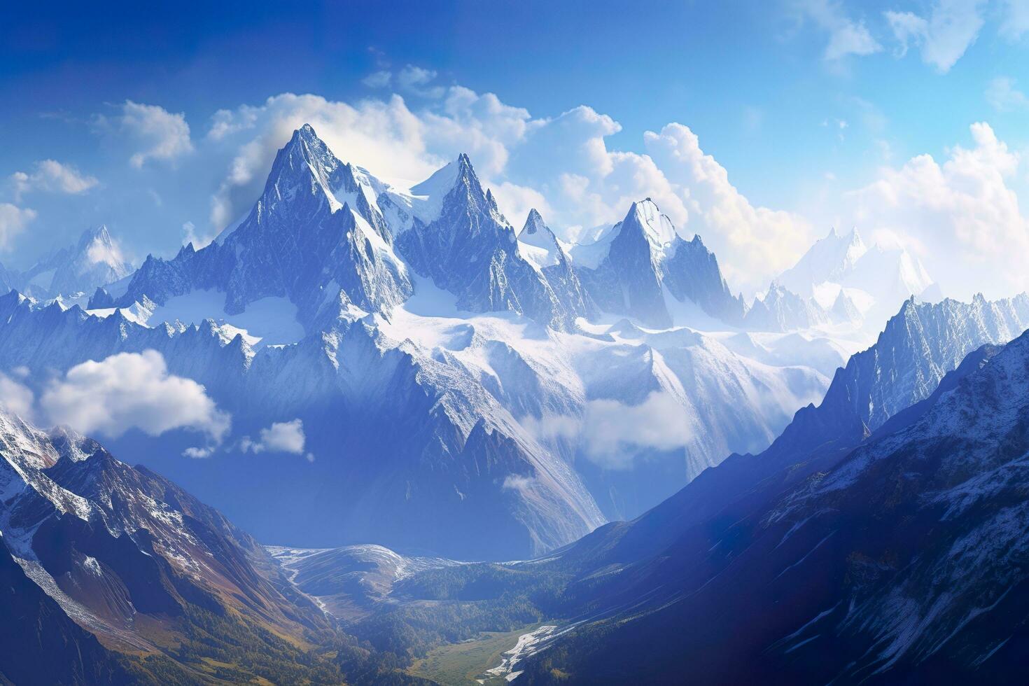AI generated The beauty of a majestic and snow capped mountain range, with rugged peaks, AI Generative photo