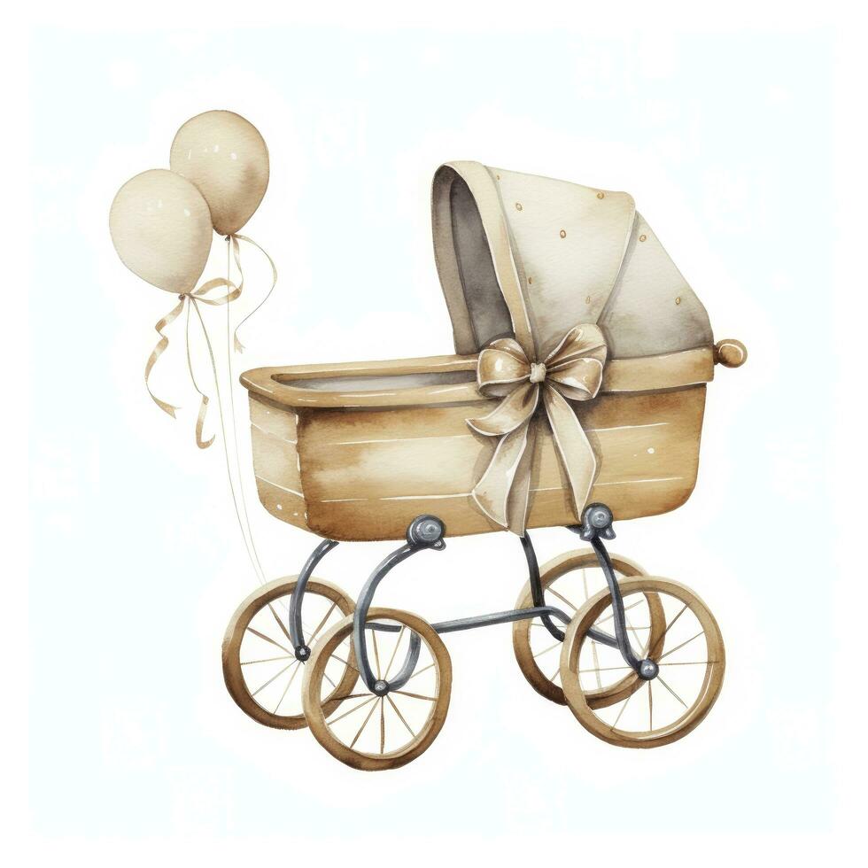 AI generated Watercolor Baby carriage Clipart on white background. AI Generated photo