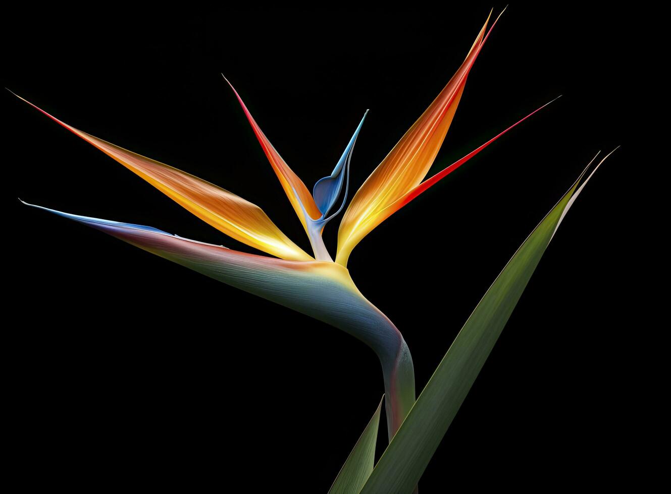 AI generated Bird of paradise flower isolated on black background. AI Generated photo