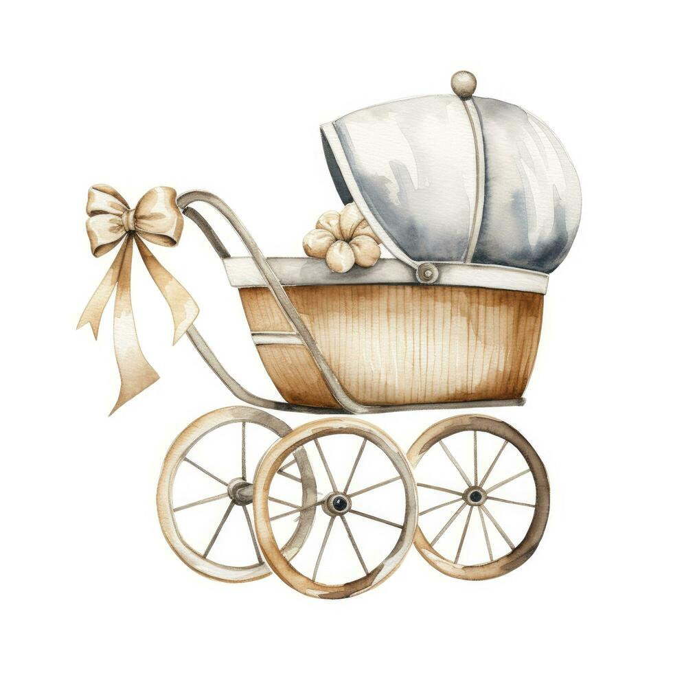 AI generated Watercolor Baby carriage Clipart on white background. AI Generated photo