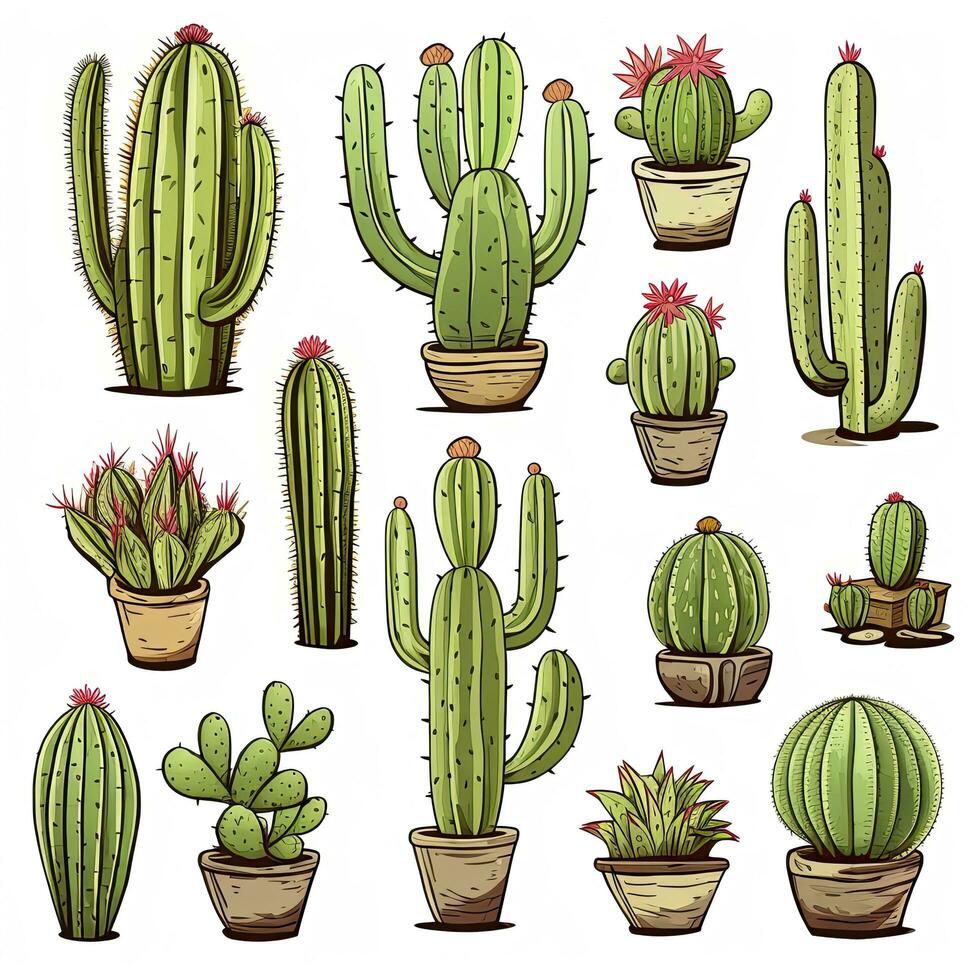 ai generado el cactus conjunto en blanco antecedentes. clipart ilustraciones. ai generado foto