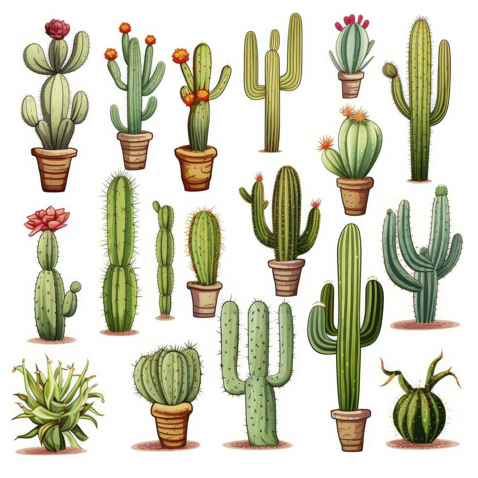 AI generated The Cactus set on white background. Clipart illustrations. AI Generated photo