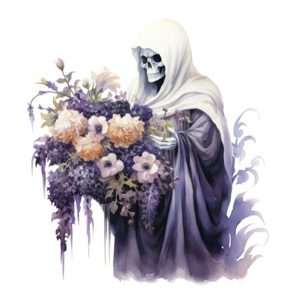 AI generated A stunning ghost holding flower bouquet and enjoying the festivities of Halloween,  AI Generated photo