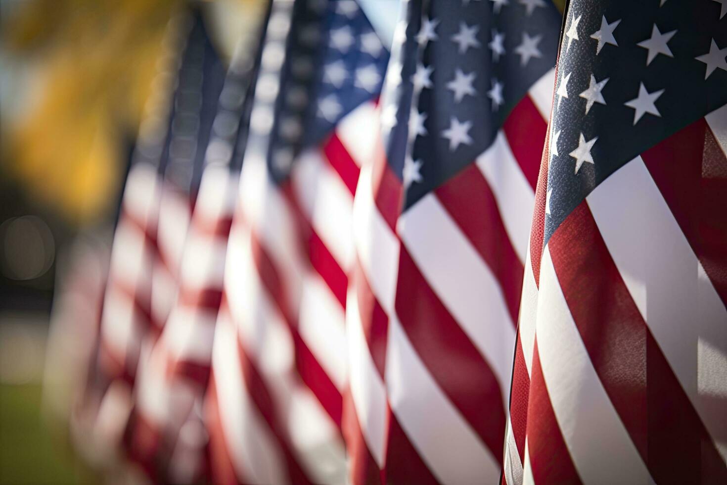 AI generated Closeup of an American flag in a row. AI Generated photo