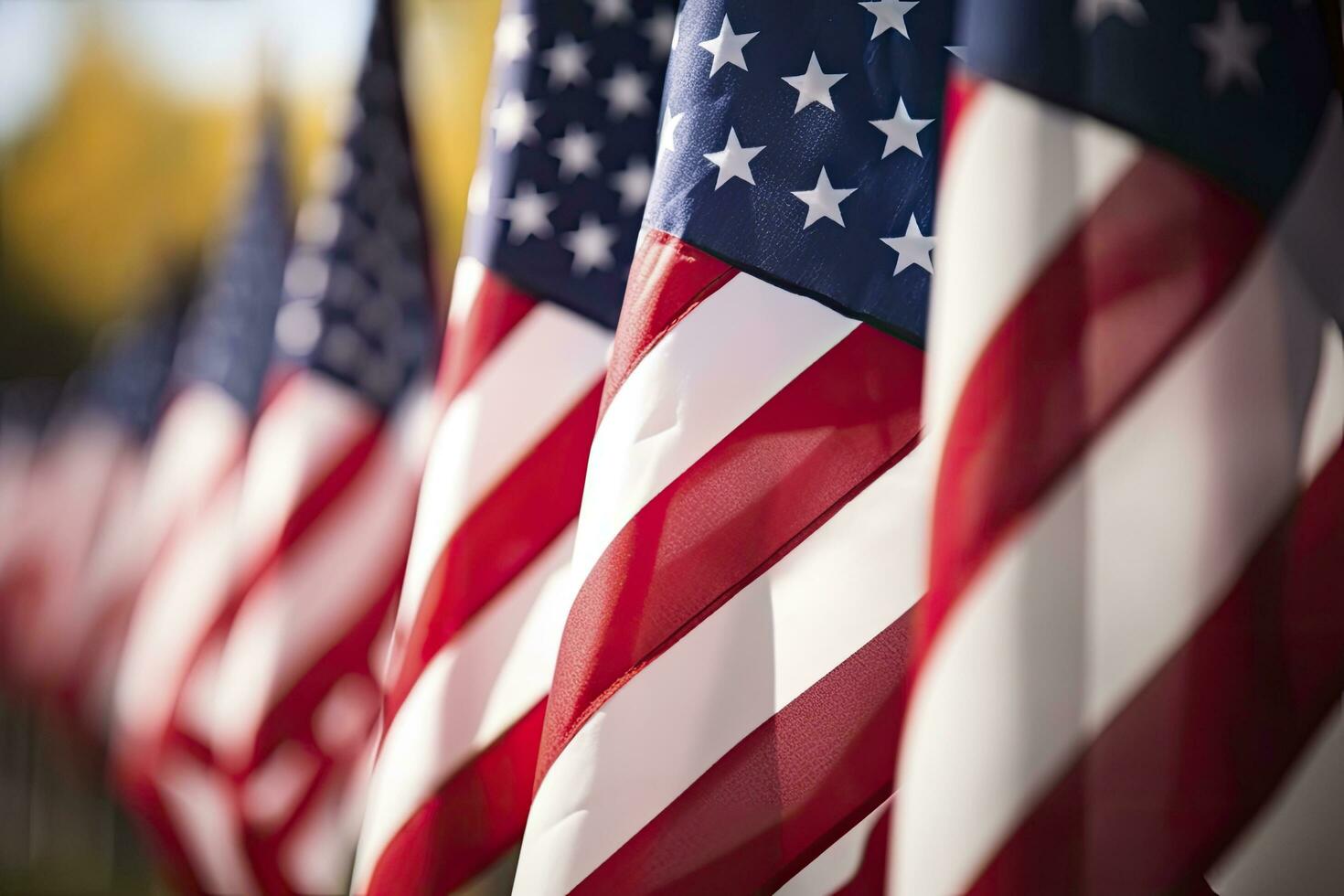 AI generated Closeup of an American flag in a row. AI Generated photo
