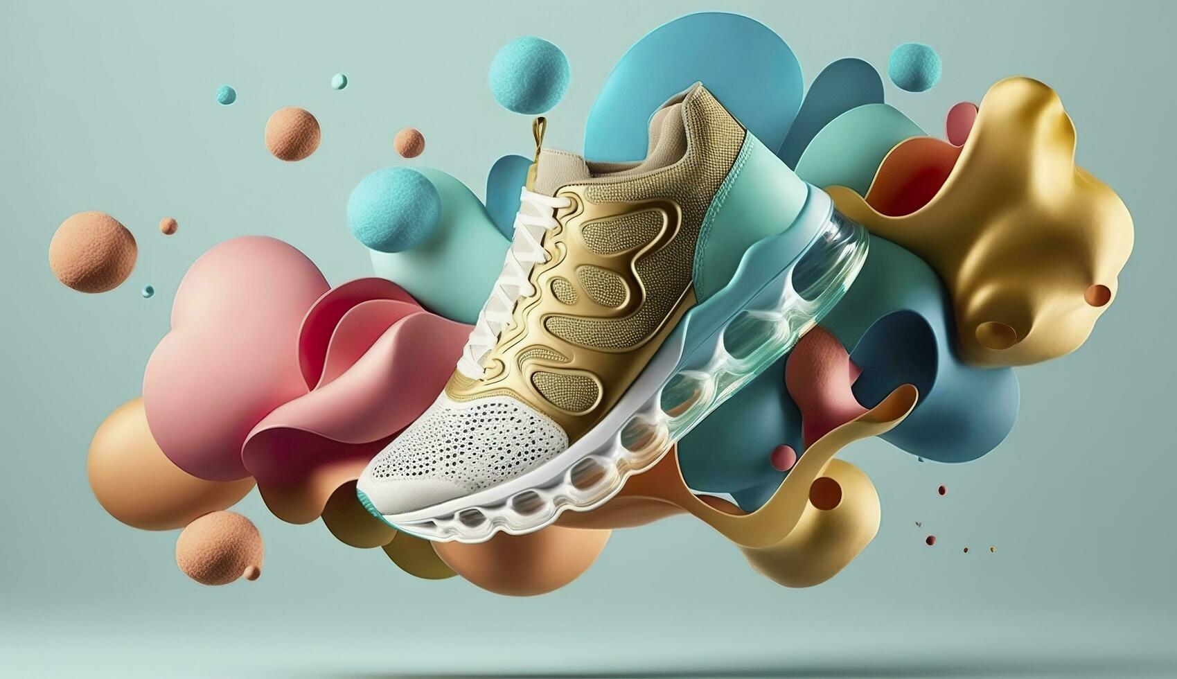 AI generated Flying trendy sneakers on creative colorful background, Stylish fashionable concept. AI Generated photo