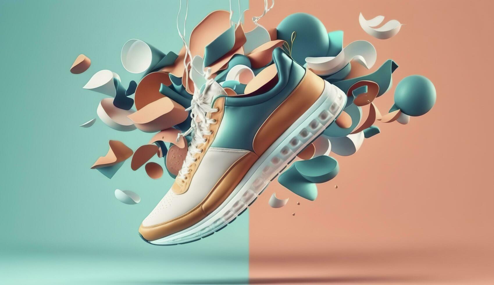 AI generated Flying trendy sneakers on creative colorful background, Stylish fashionable concept. AI Generated photo