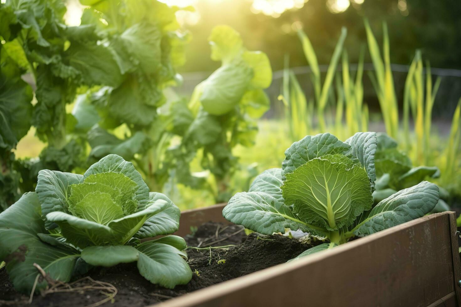 ai generado Fresco orgánico Bruselas coles creciente en el jardín. creciente propio frutas, vegetales. ai generado foto