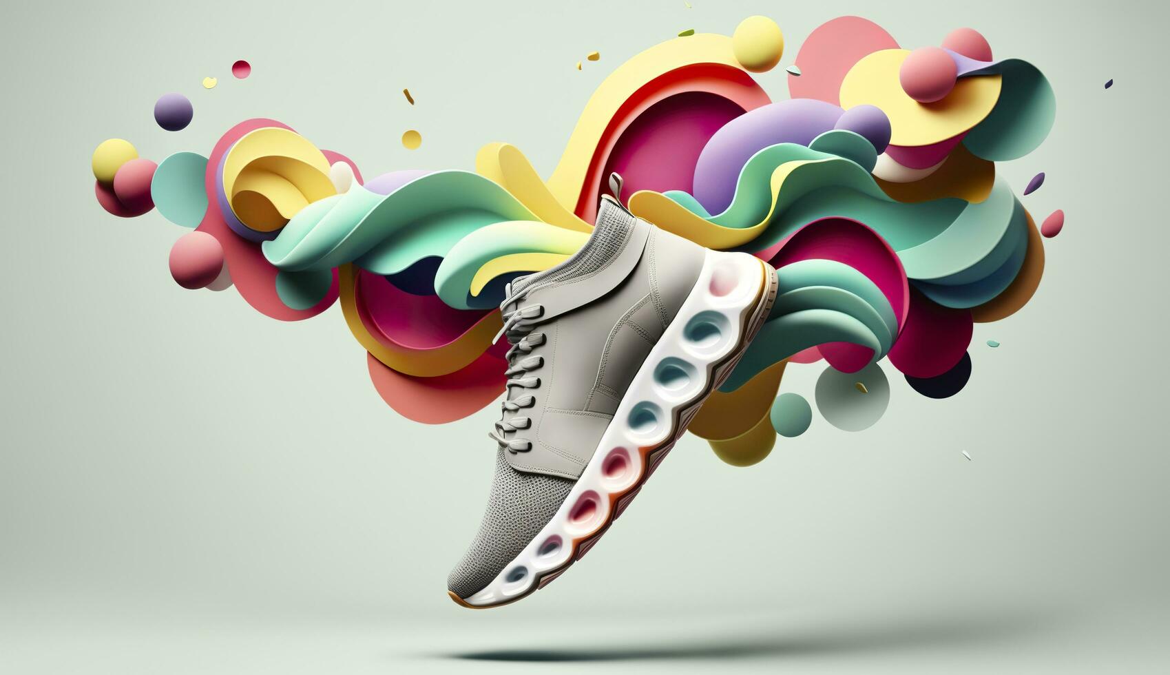 AI generated Flying trendy sneakers on creative colorful background, Stylish fashionable concept. AI Generated photo