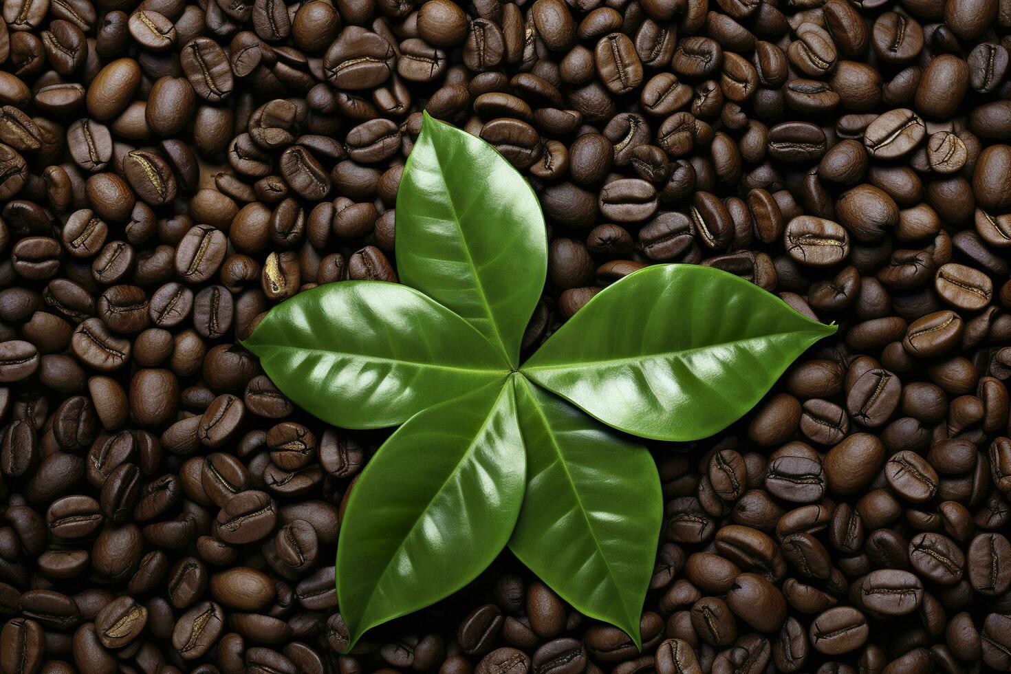 AI generated Green leaves with coffee beans as background. AI Generated photo