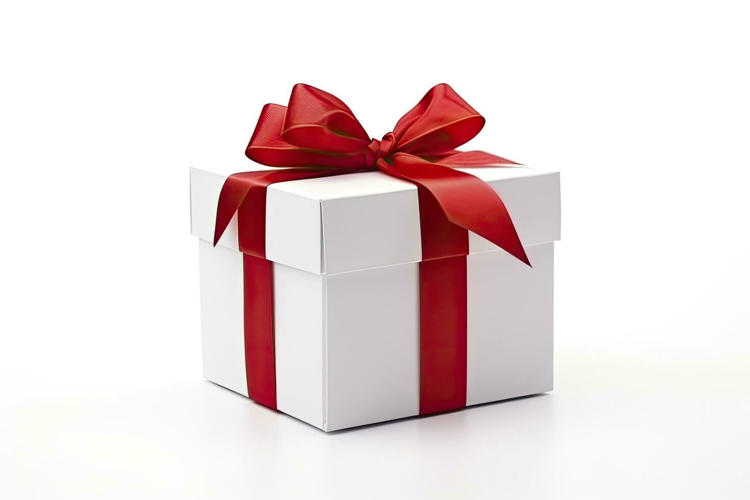 AI generated Gift box with red ribbon isolated on white background. AI Generated photo