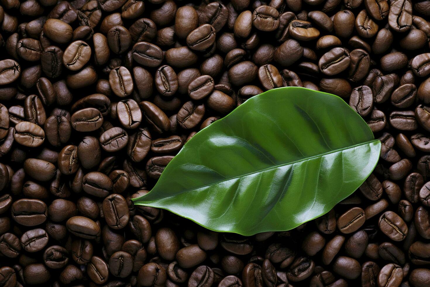 AI generated Green leaves with coffee beans as background. AI Generated photo