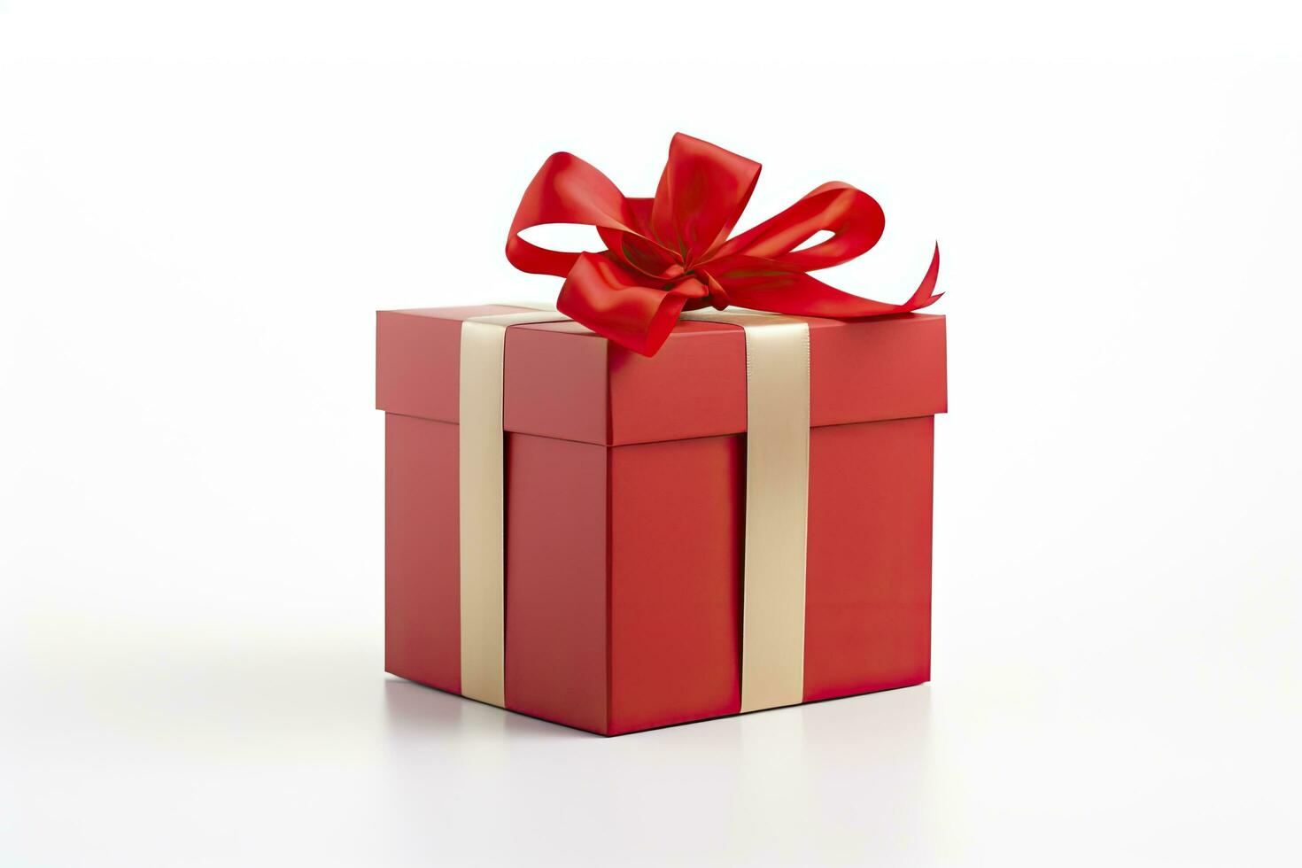 AI generated Gift box with red ribbon isolated on white background. AI Generated photo