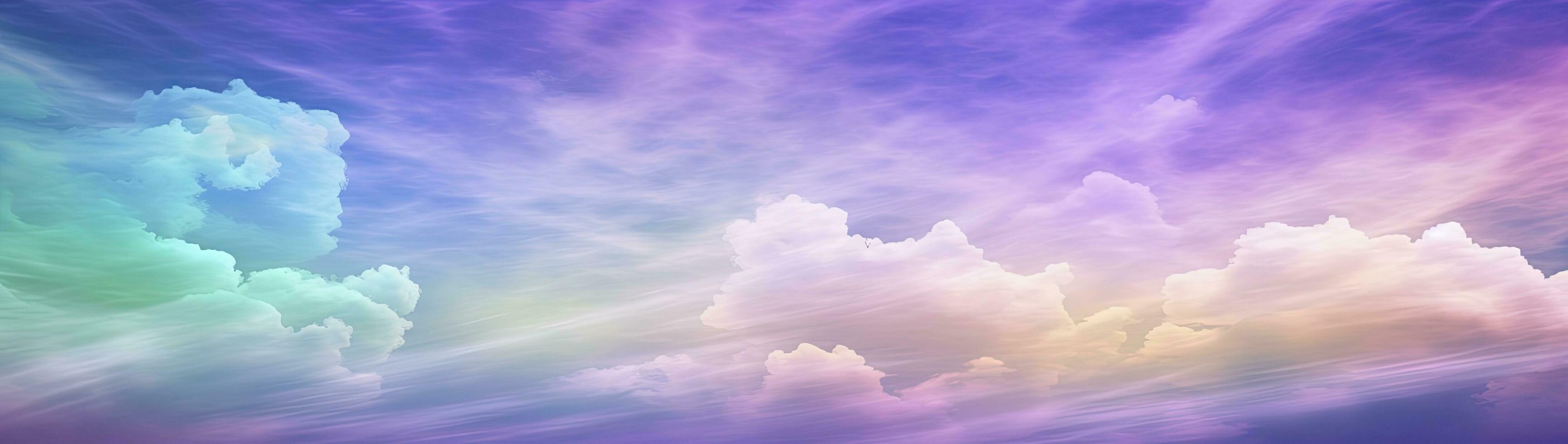 AI generated Rainbow sky with fluffy clouds. Multicolored toned sky. AI Generated. photo