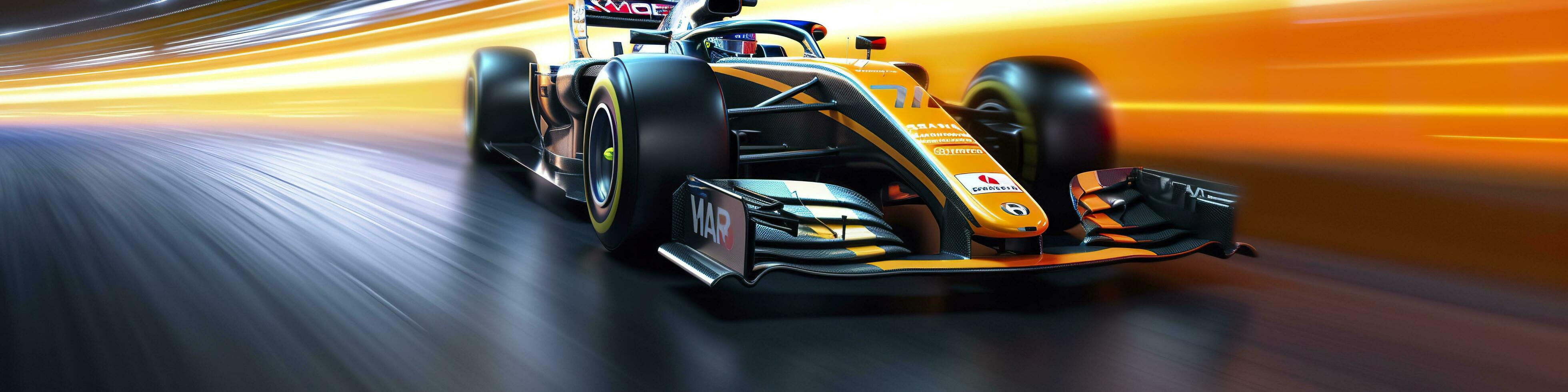 AI generated Racing car at high speed. Racer on a racing car passes the track. Motor sports competitive team racing. Motion blur background. Generative AI photo