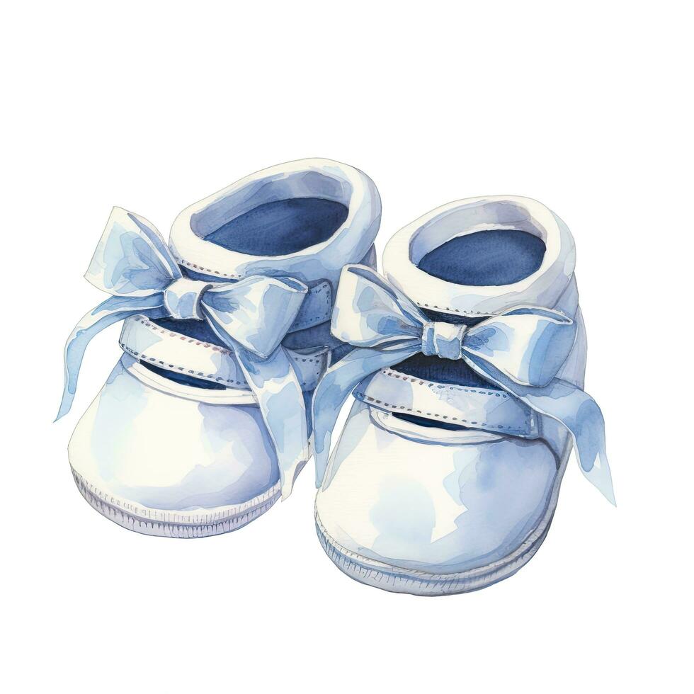 AI generated Watercolor newborn small shoes isolated white background. AI Generated photo