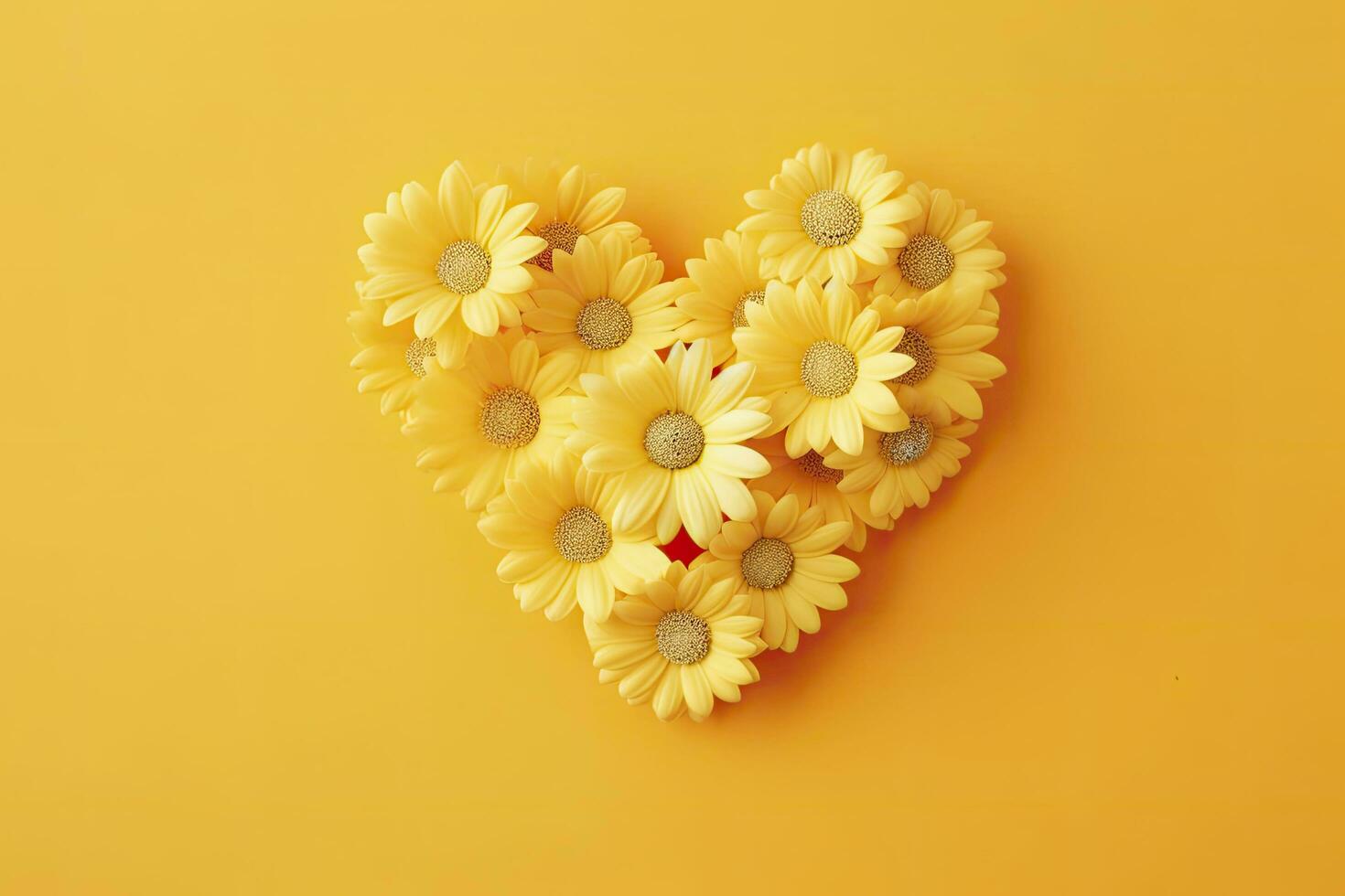 AI generated Yellow Heart Shaped By Yellow Daisies Over Yellow Background. AI Generated photo