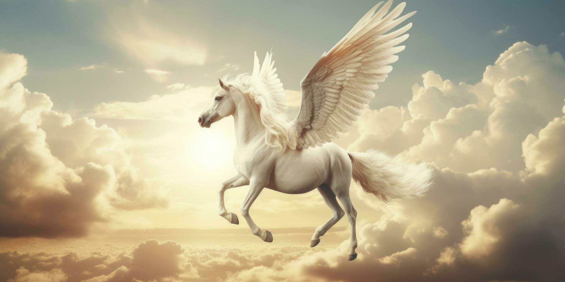 AI generated A white horse with wings. AI Generated photo