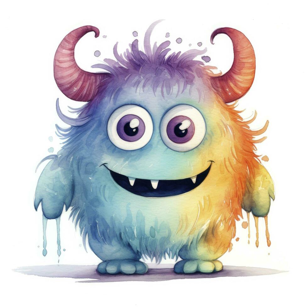AI generated Watercolor cute monster on white background. AI Generated photo