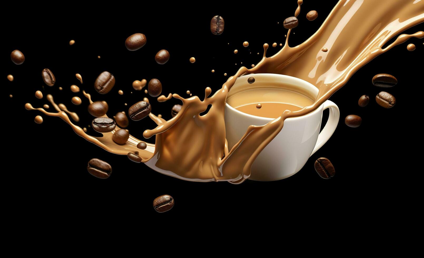 AI generated hot liquid coffee splash with Coffee Bean falling, 3d illustration. AI Generated photo