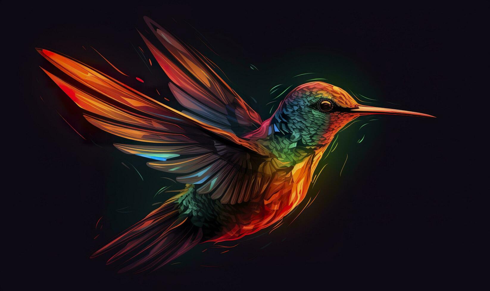 AI generated hummingbird logo with multiple colors flying through the air.  AI Generated photo