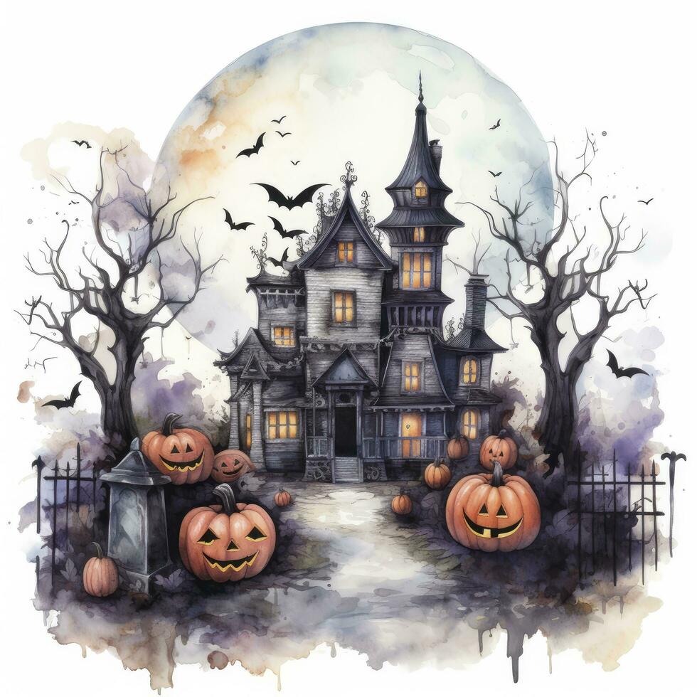 AI generated Watercolor Halloween illustration on white background. AI Generated photo