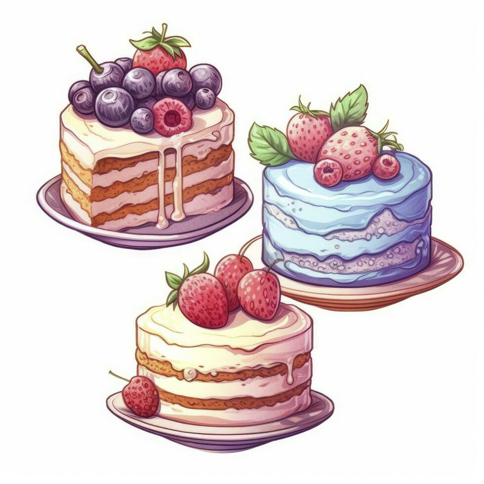 AI generated Set of Cake piece illustration on white background. AI Generated photo