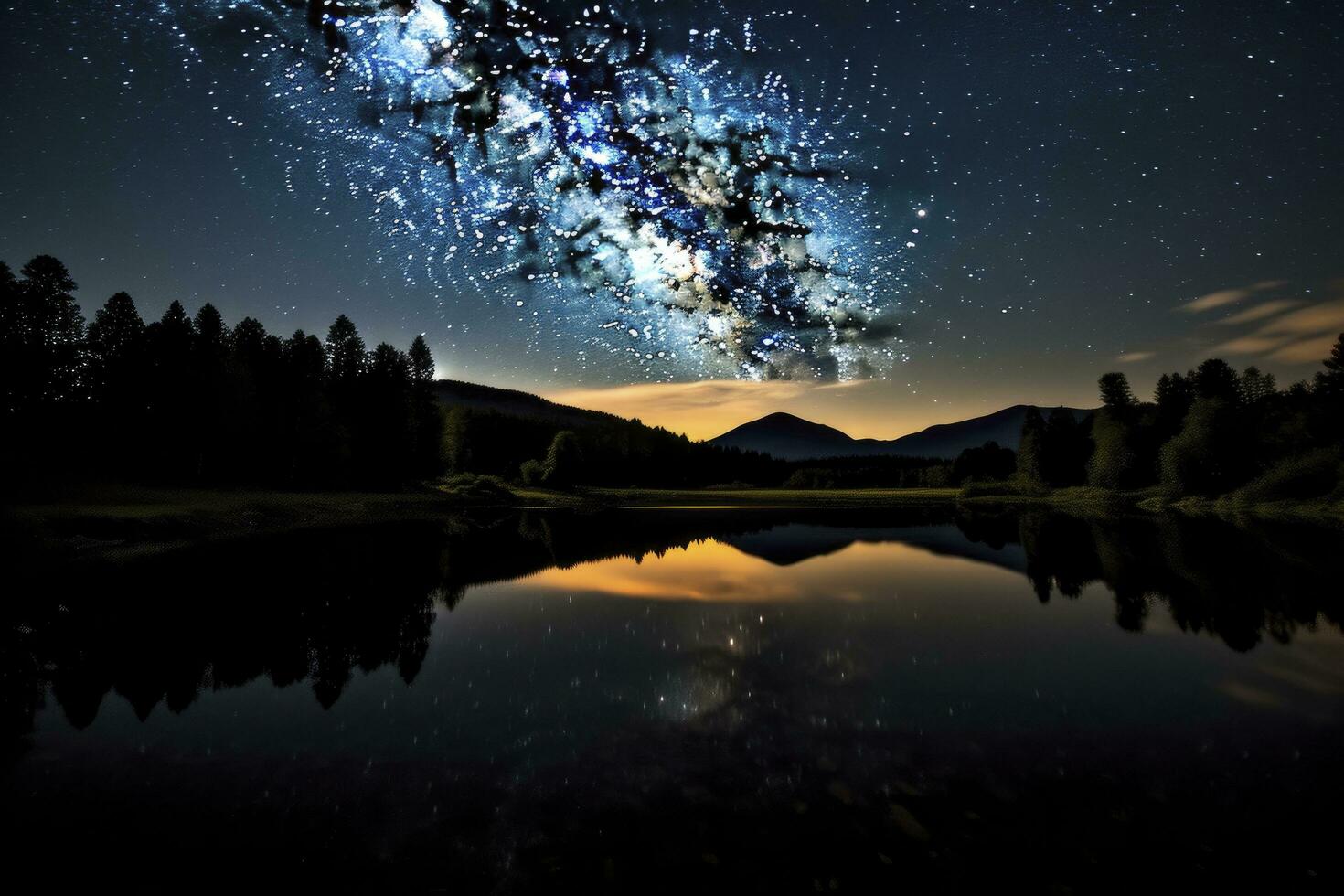 AI generated Milky Way Reflected on Lake. AI Generated photo