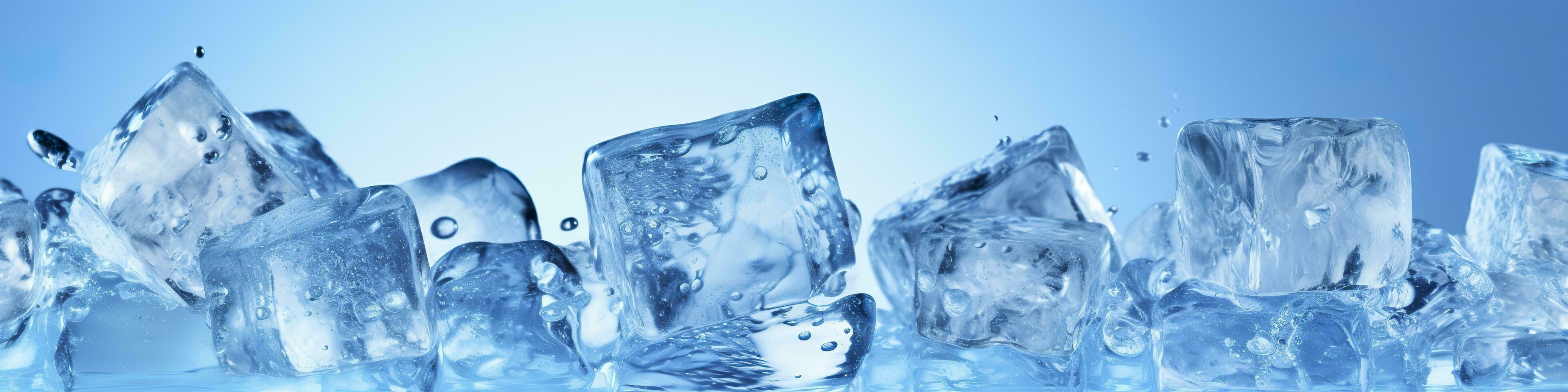 AI generated Pieces of ice and water on blue background. Generative AI photo