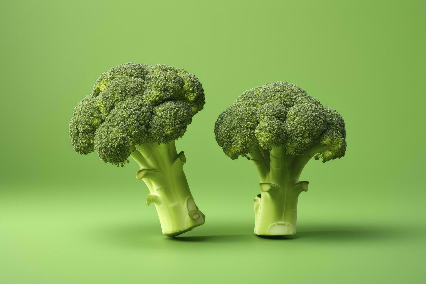 AI generated Two broccoli pieces arranged on background. AI Generated photo