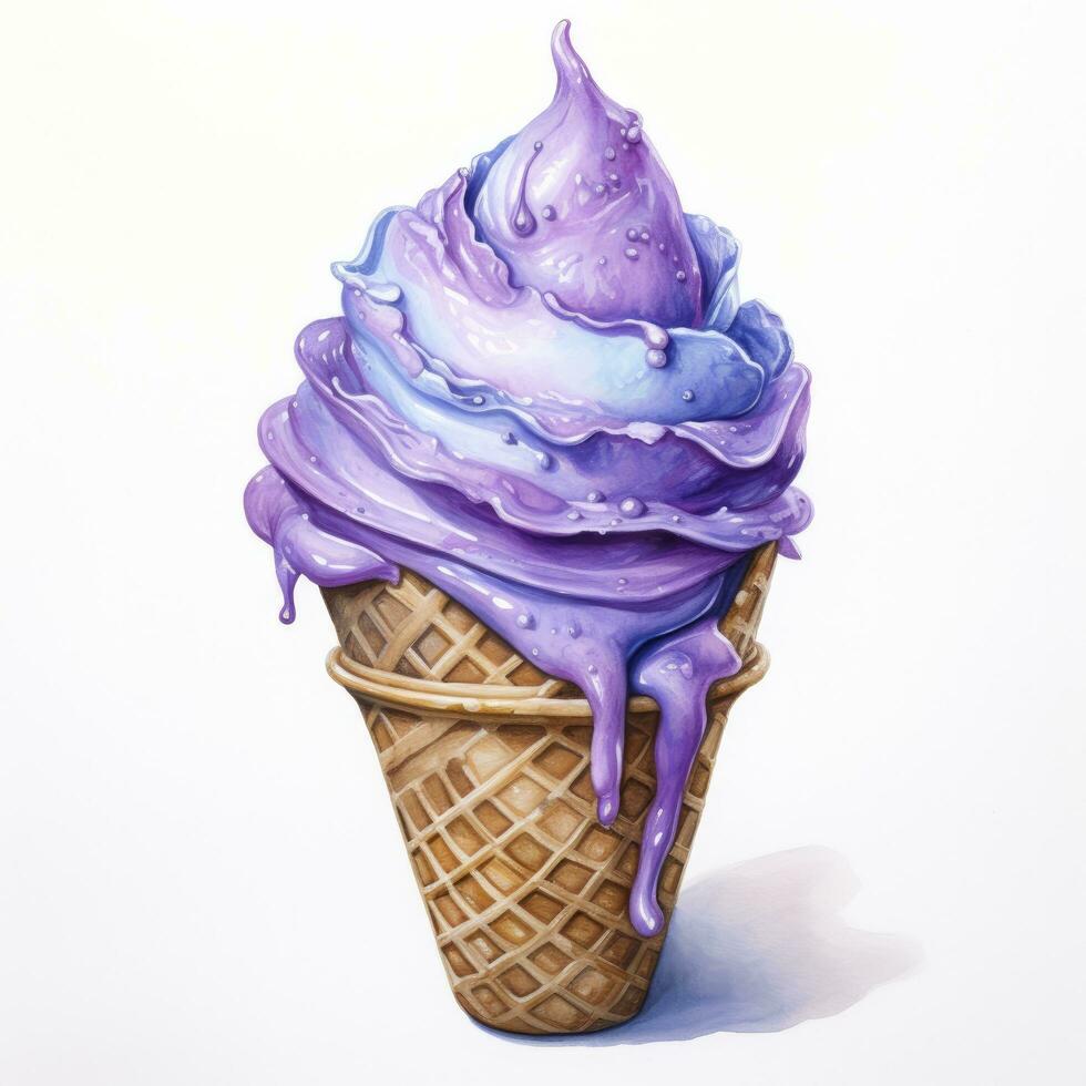 AI generated Watercolor ice cream in a waffle cone. AI Generated photo