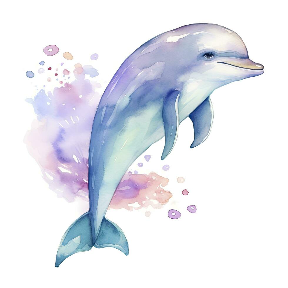 AI generated Watercolor fantasy Baby Dolphin clip art isolated white background. AI Generated photo